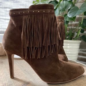 White House Black Market Suede Fringe Ankle Boots Booties